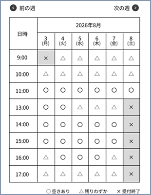 一週間の予約状況を一覧できる日時選択画面の改善例